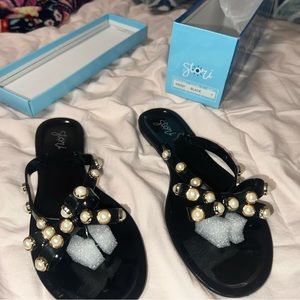 Jelly sandals with pearls , black , size 7